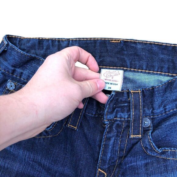 True Religion Jeans Size 29 Blue Leather Horshoe - Picture 7 of 8